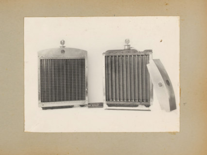 Radiator for roller, album page, photograph, Album page with a photo of the front and back of a