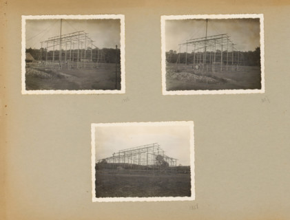 Skeleton construction, album page, photograph, Loose album page with three photos of the steel
