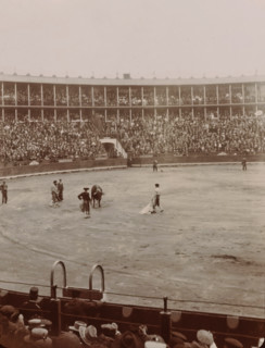 At the Bull Fight, Spain, photograph, Arena for bullfights in Valencia or Barcelona., 1905 - 1922,