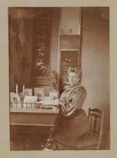 Portrait of a woman at a writing desk, photograph, Possibly a portrait of a writer., :, 1880 -
