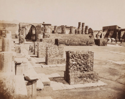 Tempio di Giove, Ruin of the Temple of Jupiter at Pompeii, Pompei, photograph, collector's mark: