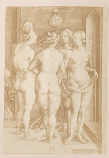 Photo reproduction of an engraving of four naked women by Albrecht Dürer, photograph, reproduction,