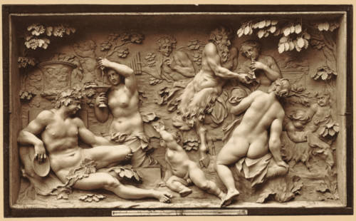 Hautrelief in Elfenbein von J. Elhafen. 1710. Bacchanale, Ivory relief depicting a bacchanal, by