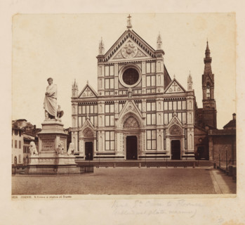 Santa Croce with a statue of Dante in front of it in Florence, FIRENZE. S. Croce e statua di Dante,