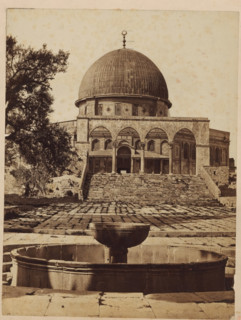 Mosque of Omar., View of the Dome of the Rock Mosque in Jerusalem, photograph, inscription: 'Omar