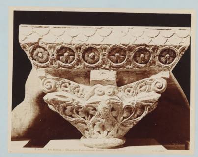 Capital of a double column with plant motifs, Art Roman - Chapiteau d'une colonne double. Cloître