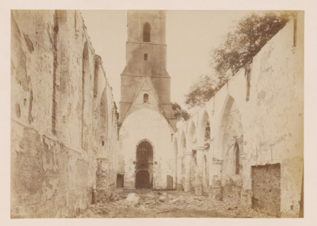 Interior of the Reformed Church in Middelharnis after the fire, photograph, annotation: 'Church of