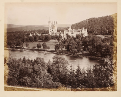Balmoral, from the river, Balmoral Castle, album page, photograph, This page is part of an album.,