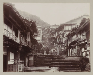 Street in Ikaho with steps, photograph, annotation: '42. Ikao.', Ikaho, c. 1895 - c. 1915,