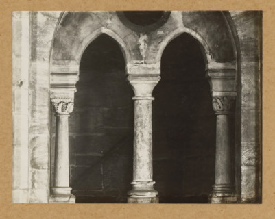Eastern choir, inner window, View of a window of Bamberg Cathedral, album page, photograph, This