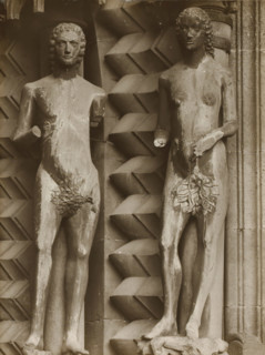Detail of the Adamspforte in Bamberg Cathedral, Adamspforte, Adam and Eve in front, album page,