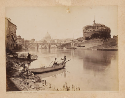 View of the Tiber River in Rome, album page, photograph, This photo is part of an album.,