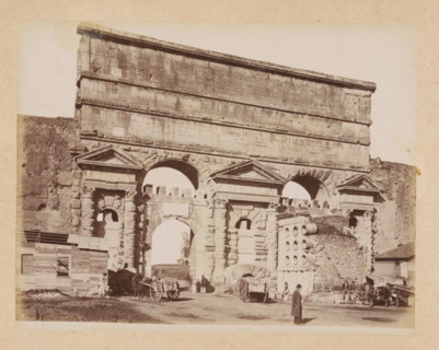 View of the Porta Maggiore in Rome, album page, photograph, This photo is part of an album.,