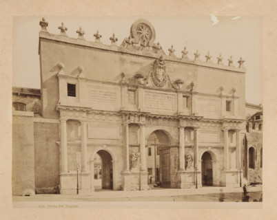 View of the Porta del Popolo in Rome, album page, photograph, This photo is part of an album.,