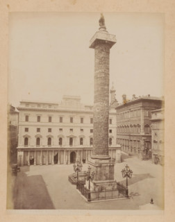 View of the column of Marcus Aurelius on the Piazza Colonna in Rome, album page, photograph, This