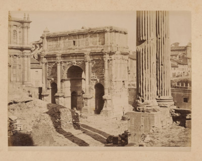 View of the Arch of Septimius Severus on the Roman Forum in Rome, album page, photograph, This