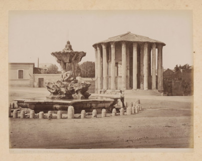View of the Temple of Hercules Invictus in Rome, album page, photograph, This photo is part of an