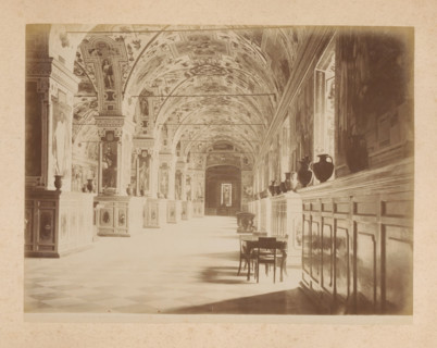 View of the Sistine Chapel in the Apostolic Palace in Vatican City, album page, photograph, This