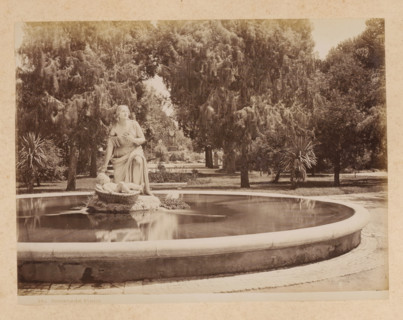 View of a fountain on the Pincio in Rome, album page, photograph, This photo is part of an album.,