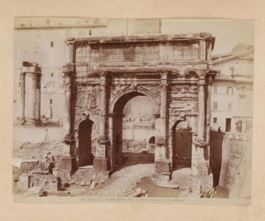 View of the Arch of Septimius Severus at the Roman Forum in Rome, album page, photograph, This