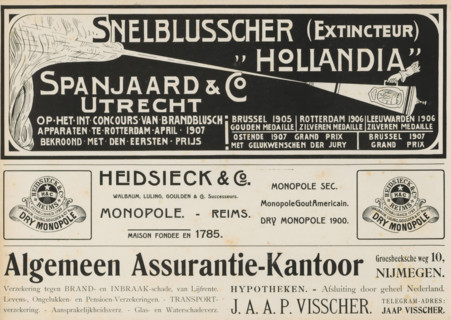 Advertisements, album page, Advertisements for, among others, Snelblusscher 'Hollandia', Heidsieck