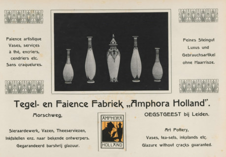 Advertisement of the Tile and Faience Factory 'Amphora Holland', album page, photomechanical print,