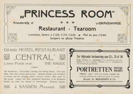 Advertisements, album page, Advertisements for, among others, 'Princess Room', Grand