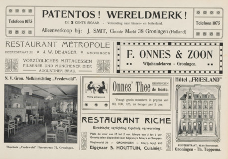 Advertisements, album page, photomechanical print, Advertisements for, among others, Patentos,