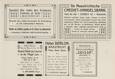 Advertisements, album page, Advertisements for, among others, Société des Amis de Sciences, Lettres