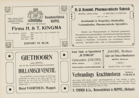 Advertisements, album page, Advertisements for, among others, Butter Factory Meppel Firma H. & T.
