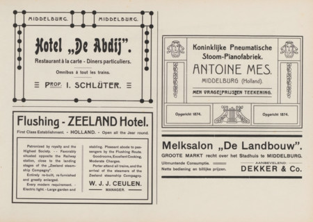 Advertisements, album page, Advertisements for, among others, Hotel de Abdij, Royal Pneumatic Steam