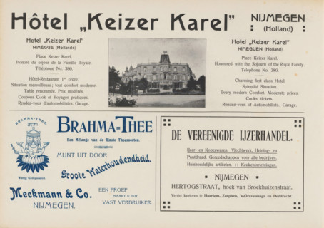 Advertisements, album page, photomechanical print, Advertisements for, among others, Hôtel Keizer