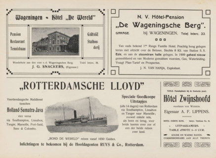 Advertisements, album page, photomechanical print, Advertisements for, among others, Wageningen