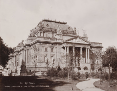 Royal Theater, Wiesbaden, Germany, photograph, View of the Royal Theater, with a park, and a man in