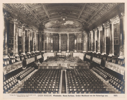 Der Rhein. Neues Kurhaus, Grosser Musiksaal von der Kaiserloge aus, Wiesbaden, Germany, photograph,