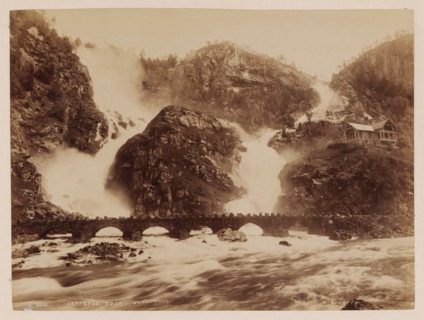 Laatefos, Hardanger, Norway, photograph, Two wild rivers flow from a mountain together into a large