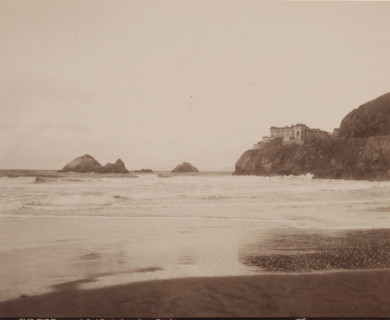 House on rock, Ocean Beach, California, United States, photograph, United States., inscription: