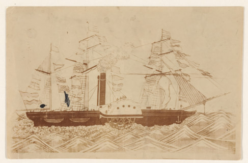 Paddle steamer donated to Japan in 1855, photograph, Photo of a Japanese print of the paddle