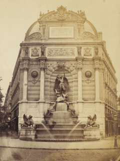 View of Fontaine Saint-Michel in Paris, photograph, Paris, 1860 - 1900, photographer, paper,