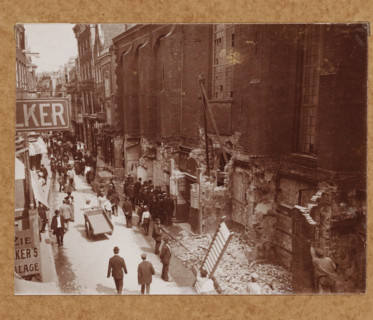 Street view with the Nieuwezijds Chapel in Amsterdam during the demolition in 1908 (former title),