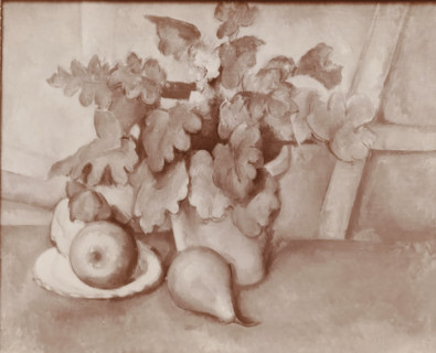 Photo reproduction of a painting with still life with fruit and plants by Paul Cézanne from the