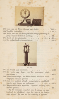 Two physics instruments, photograph, page, Above a model of a pointer telegraph, below a
