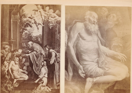 Two photo reproductions of a print after a painting, depicting the Last Communion of Saint Jerome,