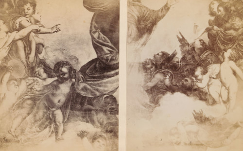 Two photo reproductions of a painting depicting the Ascension of Mary, photograph, reproduction,