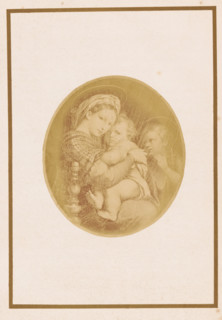 Photo reproduction of a print after a painting, depicting the Madonna with the chair, photograph,