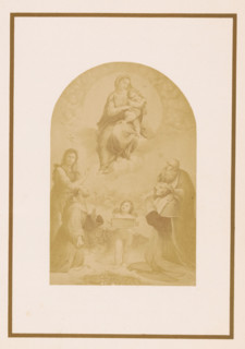 Photo reproduction of a print after a painting depicting the Madonna of Foligno, photograph,
