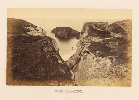 View of an unknown man on the Carrick-a-Rede rope bridge, Carrick-a-Rede, photograph, page,