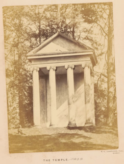View of a small temple in Moor Park in Rickmansworth, The Temple, photograph, page, inscription:
