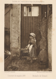 View of a girl with a basket near a goat, page, photomechanical print, inscription: 'Bulletin de