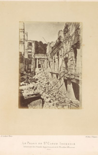 View of the remains of the grand rooms and grand staircase in the Château de Saint-Cloud after the